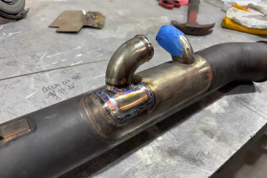 weld on an airplane exhaust pipe