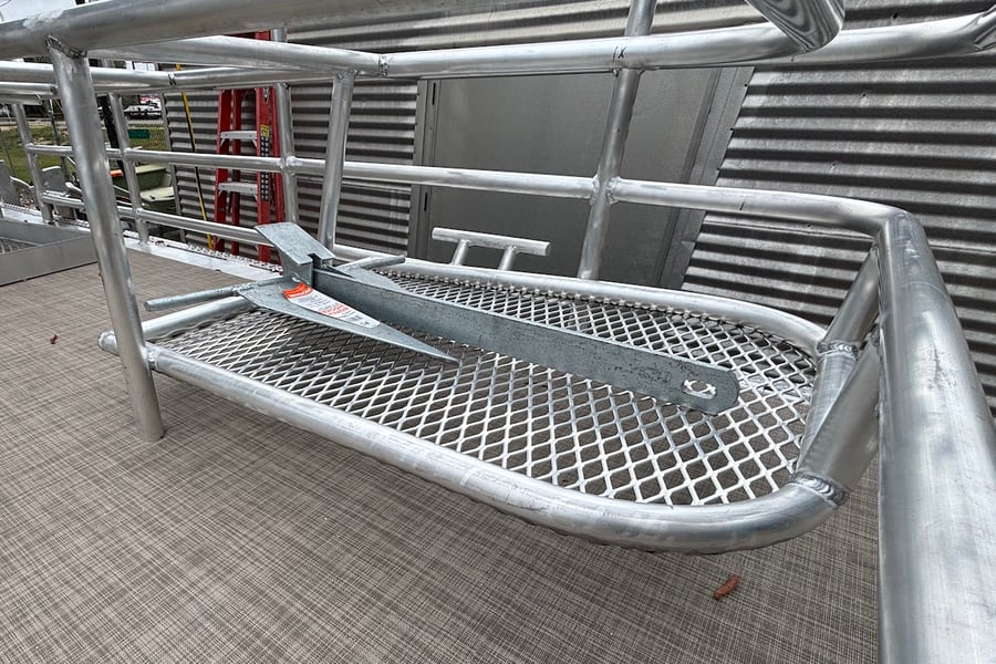 custom welded anchor storage underneath bench seat