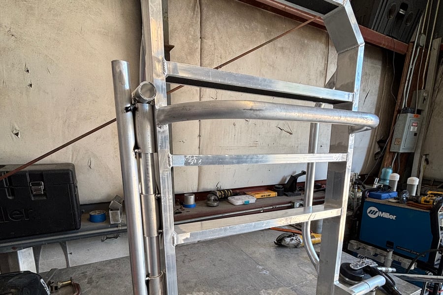 custom boat ladder closed and secured