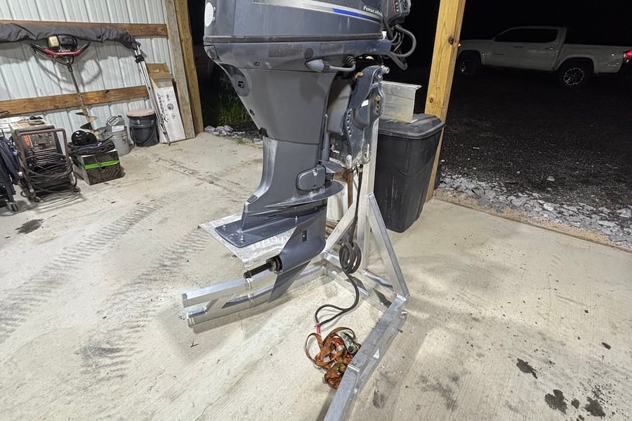 custom boat engine stand for mechanic and storage