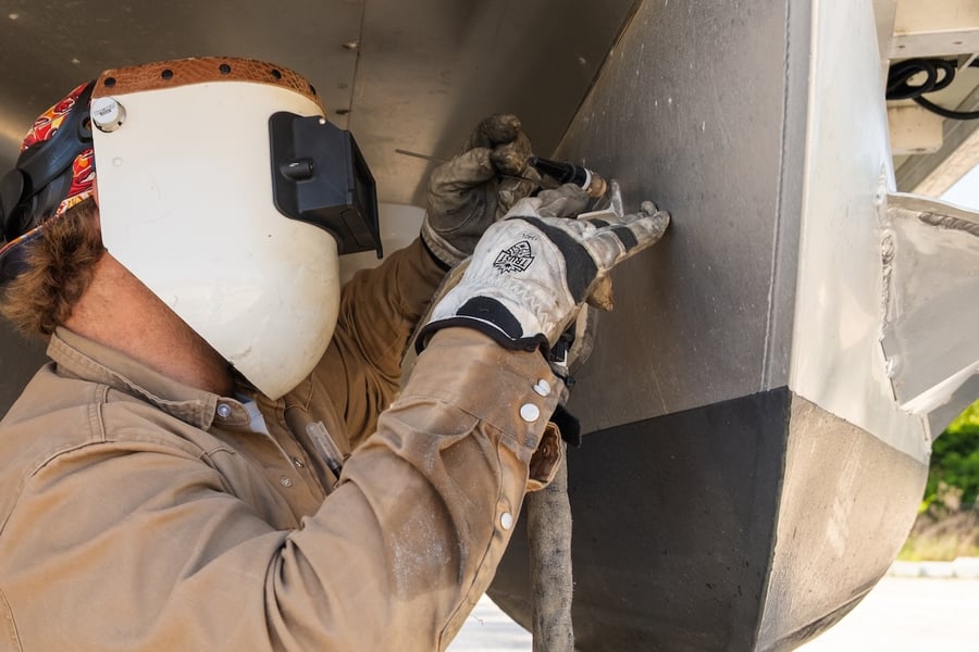 welding splash guards on pontoon